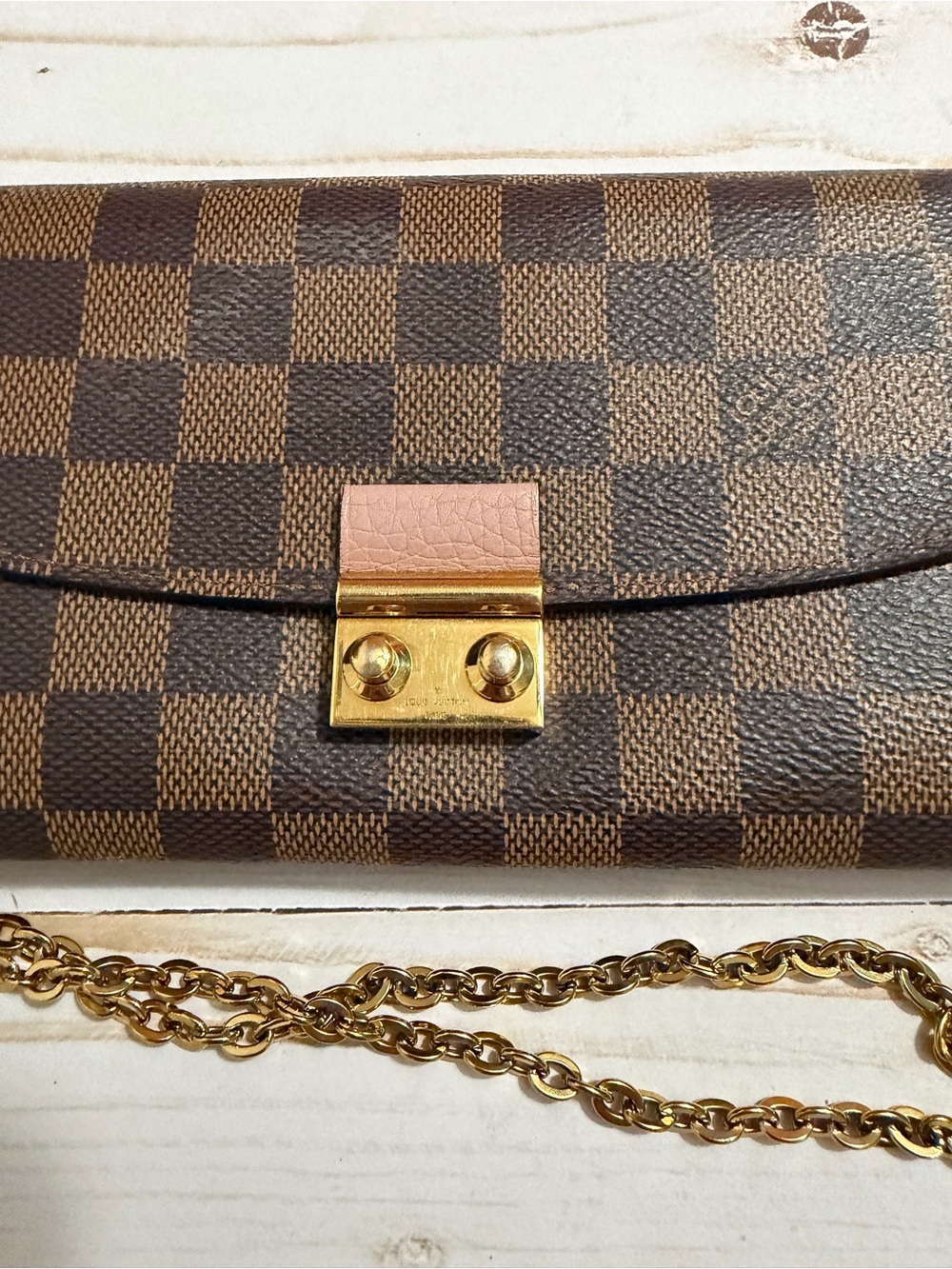 Louis Vuitton Brown Damier Ebene Crossbody Wallet with Gold Chain - Picture 2 of 10